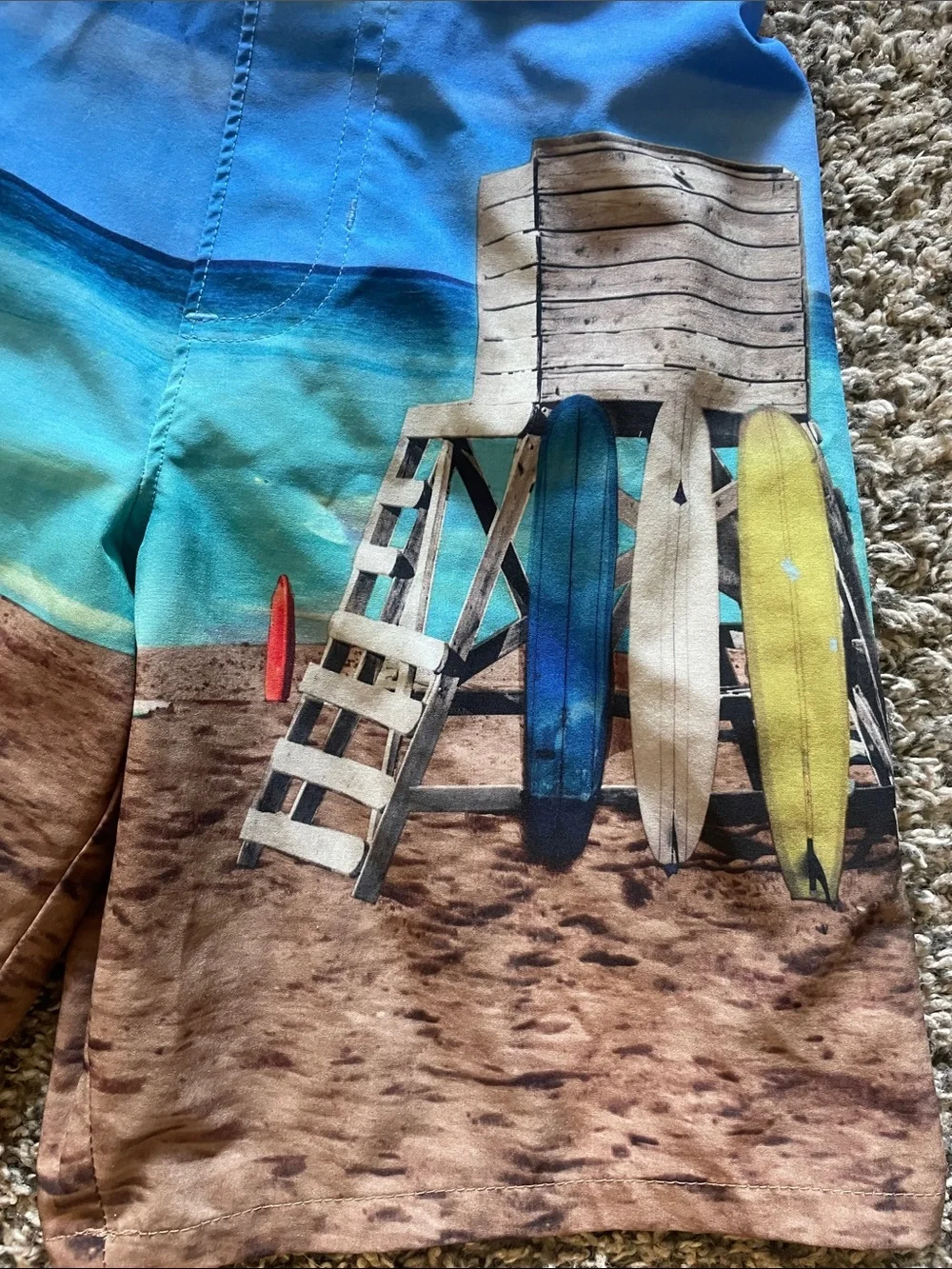 wonder nation Blue, Tan and Yellow Boys' Lifeguard Tower Swim Trunks